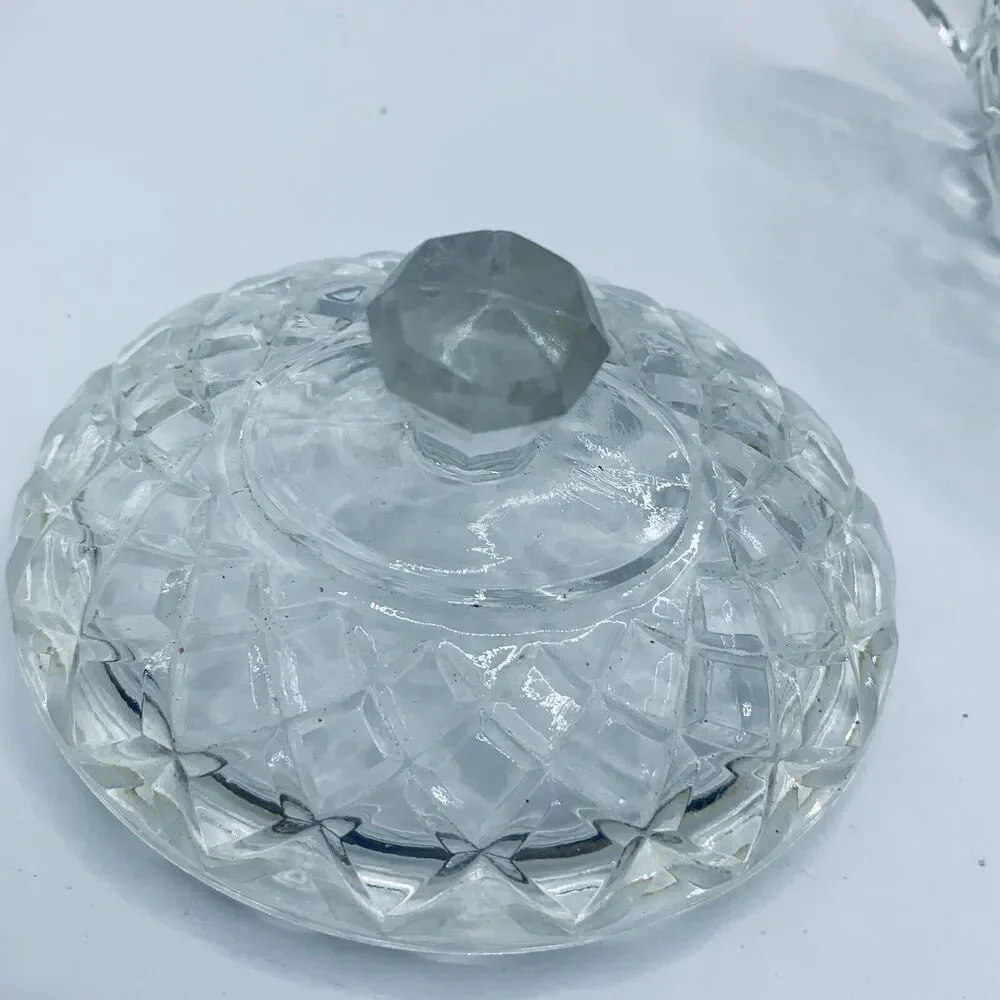 Anchor Hocking Waterford Waffle Cut Crystal Sugar Bowl with Lid 1938-1944 Oval